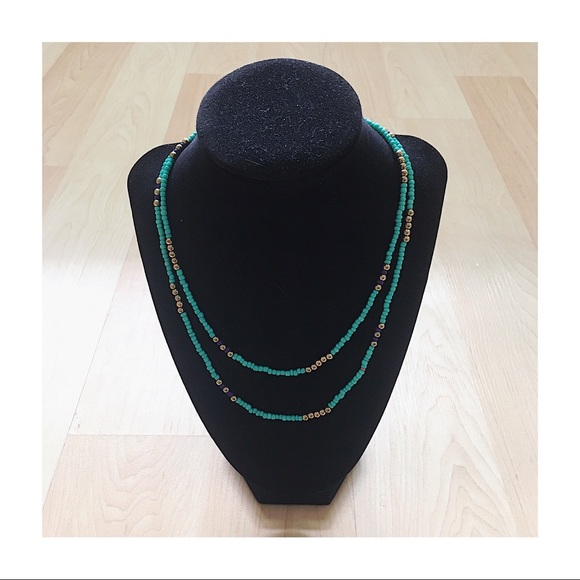 Turquoise & Gold Long Beaded Necklace